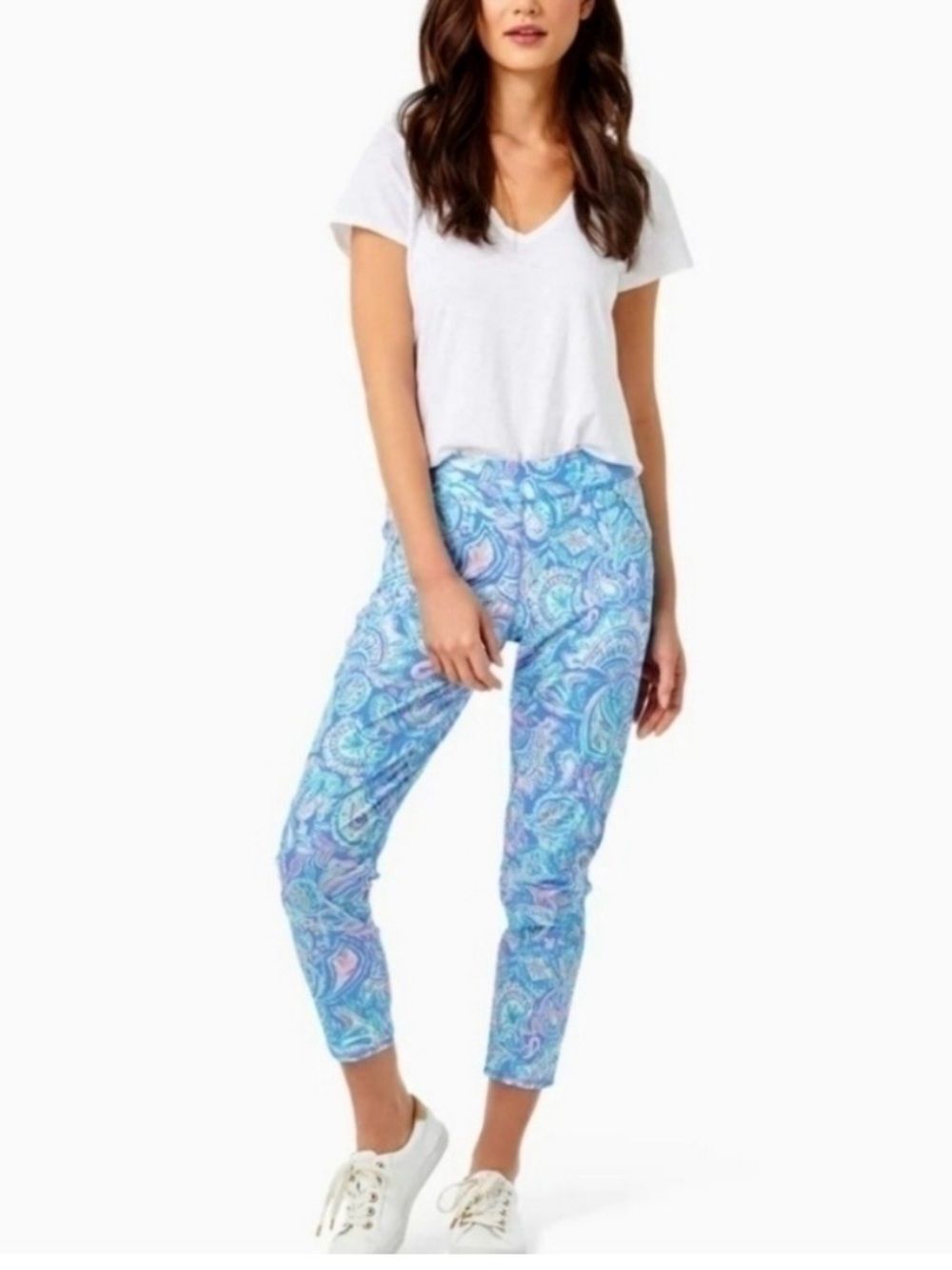 Lilly Pulitzer Luxletic Run Around Pants UPF 50+ In Zanzibar Blue Fish Kiss Sz S